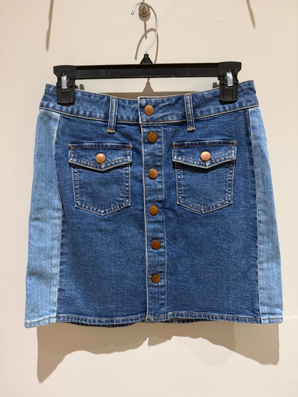 Madewell Two-Tone Blue Denim Button-Front Mini Skirt 26